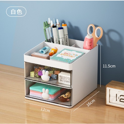 Rak Kosmetik Laci 2 Tingkat Kepala Kelinci Laci Susun Rak Mini Aesthetic Laci Meja Kantor Kotak Penyimpanan Desktop
