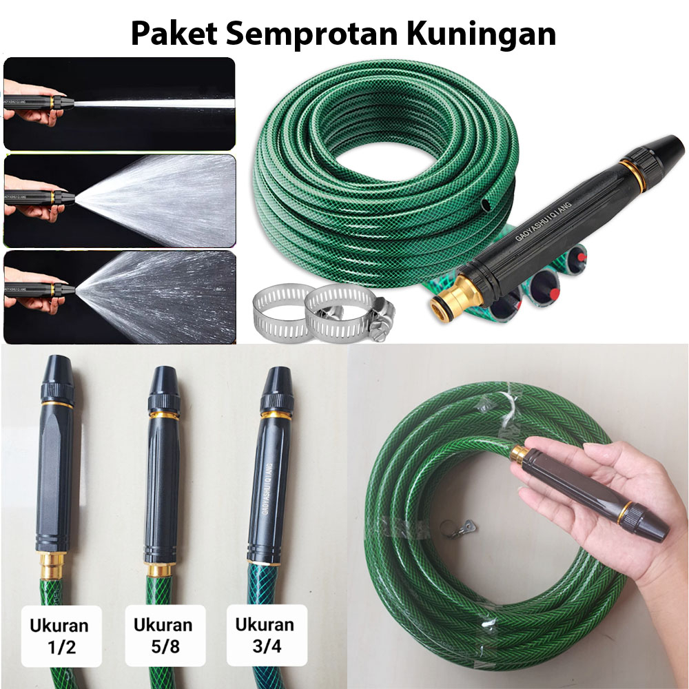 Paket Selang  3/4&quot; Panjang 15 Meter Semprotan Upgrade Kuningan - Selang Semprotan Air Kuningan Cuci Motor - Paket Semprotan Cuci Motor Mobil Siram Tanaman