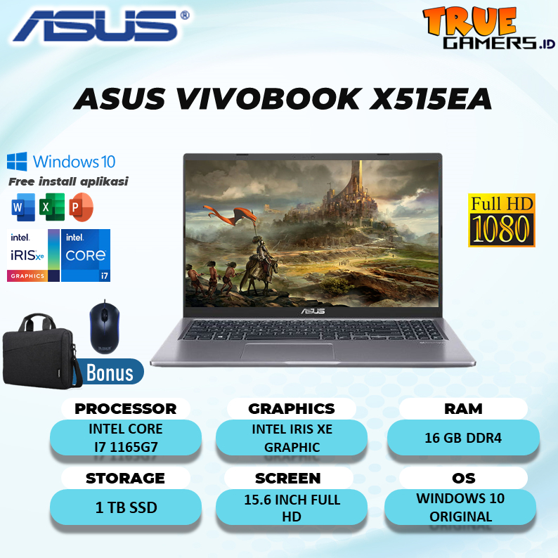 LAPTOP ASUS VIVOBOOK X515EA i7 1165G7 16GB 1TBSSD W10 15.6FHD