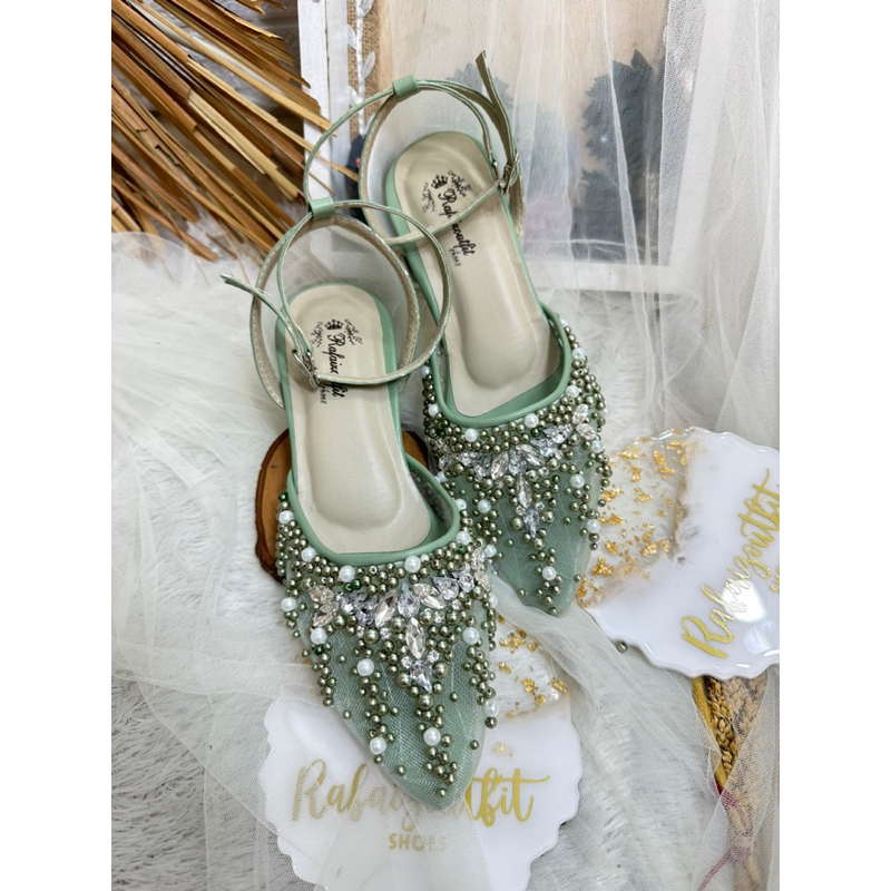 sepatu heels wedding elyin sage green 5cm stiletto