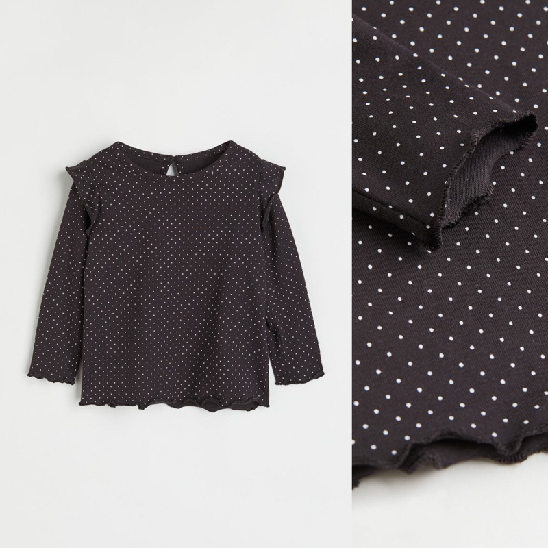 H&M sale kaos panjang anak perempuan polkadot hitam
