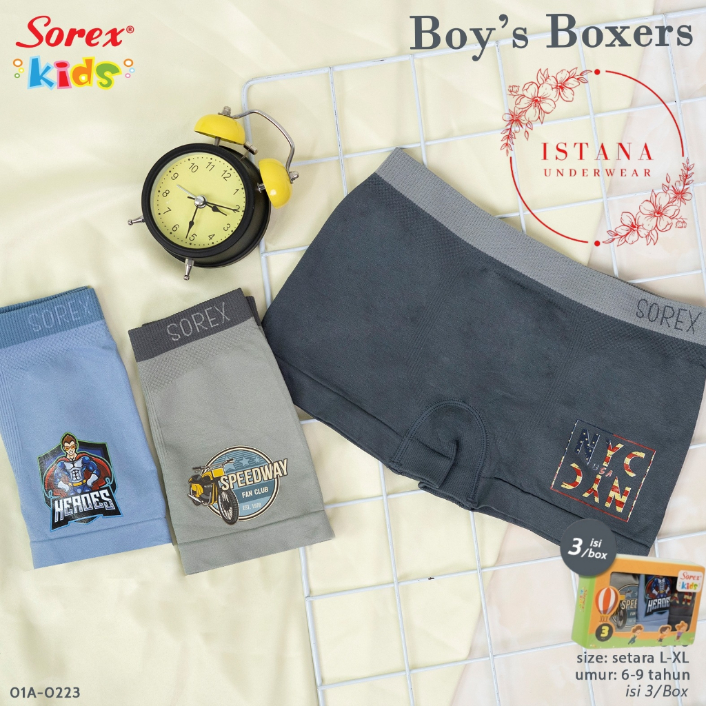 Celana dalam boxer anak laki cowo Sorex Kids Umur 6~9 Thn Bahan Microfiber