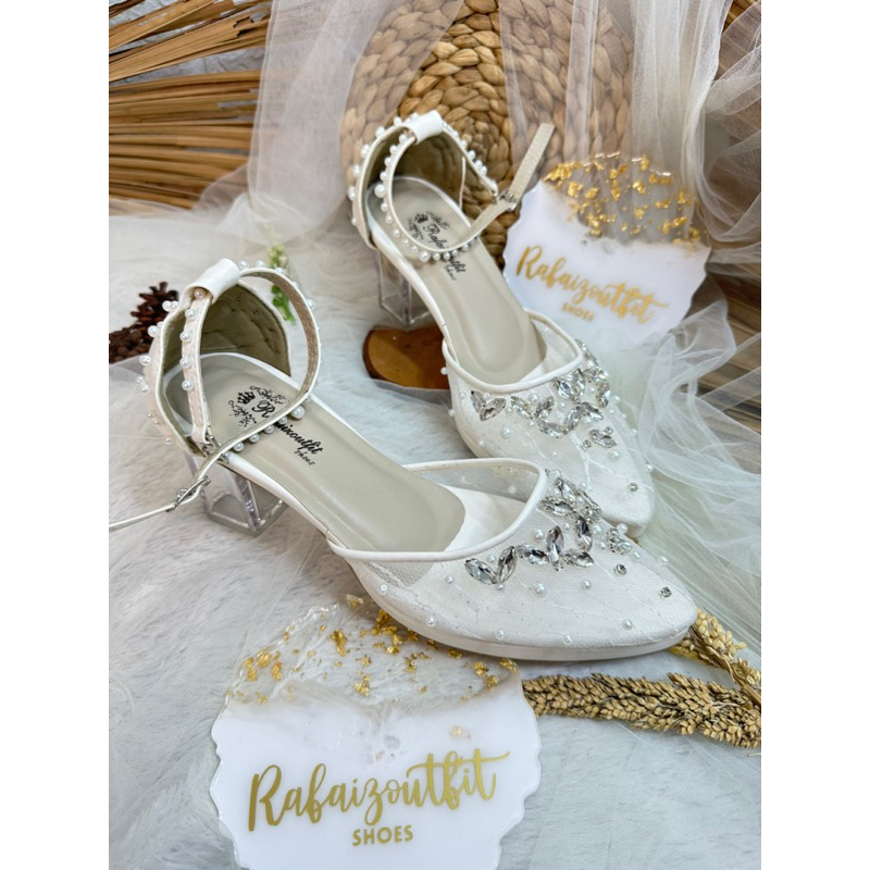 sepatu pesta Manda wedding putih 7cm kaca