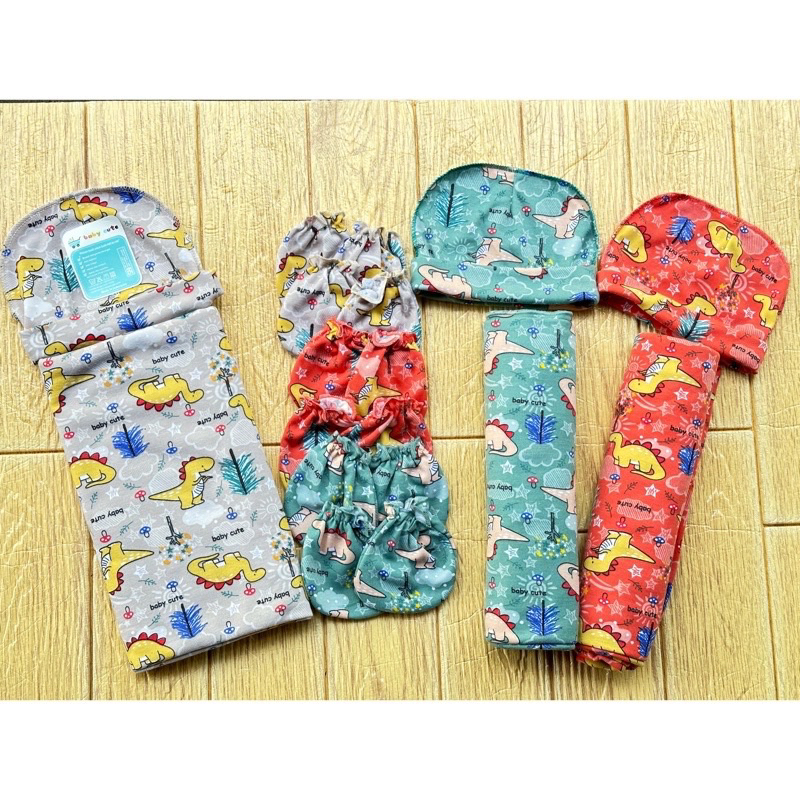 Paket set swaddle Motif selimut alas stroller alas tidur bayi bedong perlengkapan bayi Topi bayi Sarung tangan bayi Newborn SNI promo 9.9