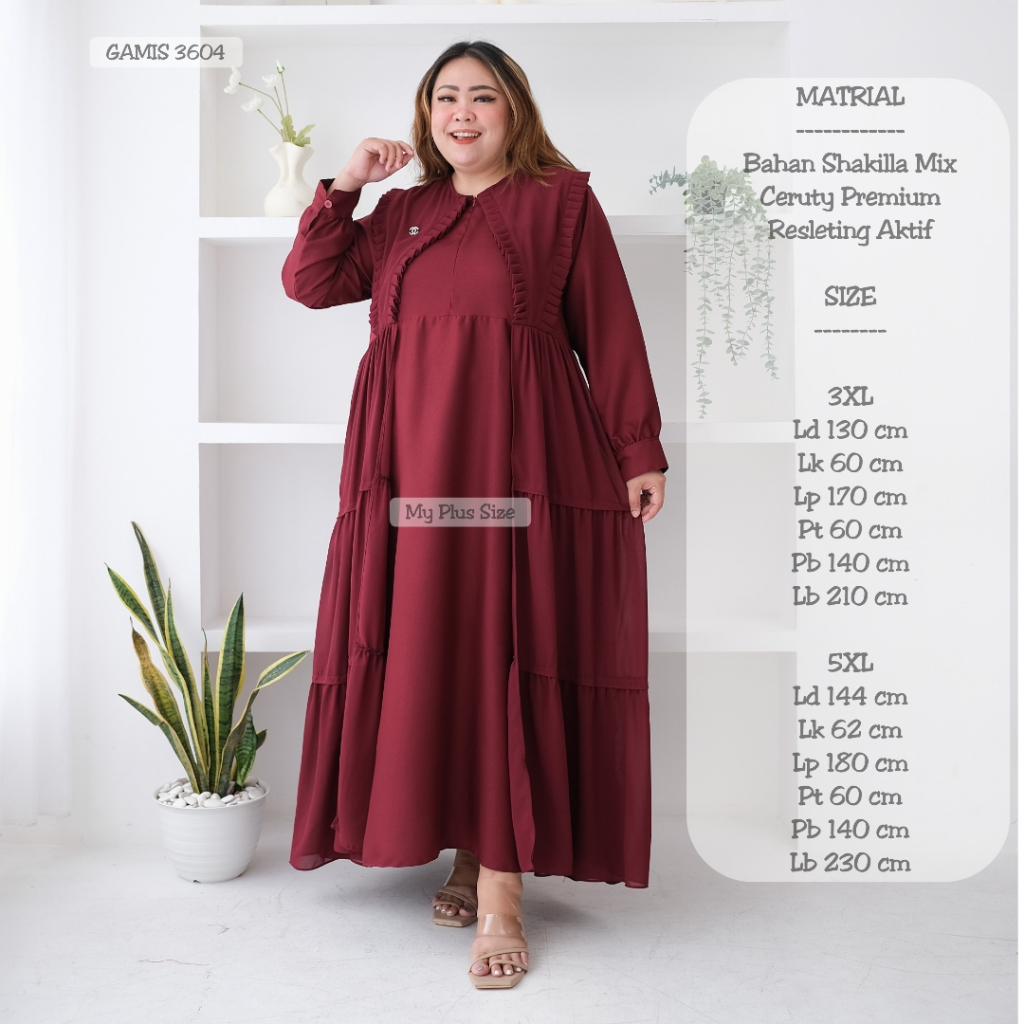 Gamis Ruffle Bros Wanita Jumbo 3604, Ld 130 &amp; 144 cm