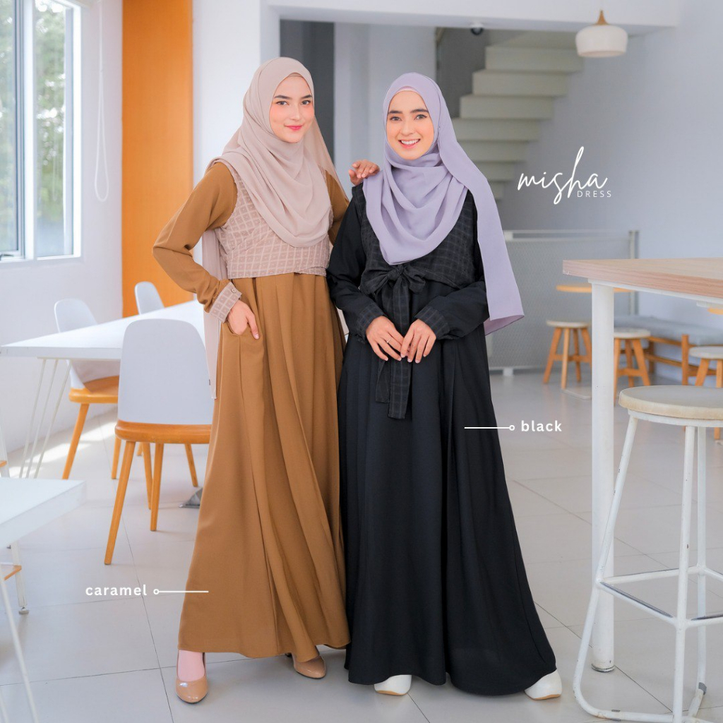 Riskirich Misha Gamis Muslimah Remaja Dewasa Kombinasi Outer Lepas Pasang Dress Kekinian 3in 1 Style