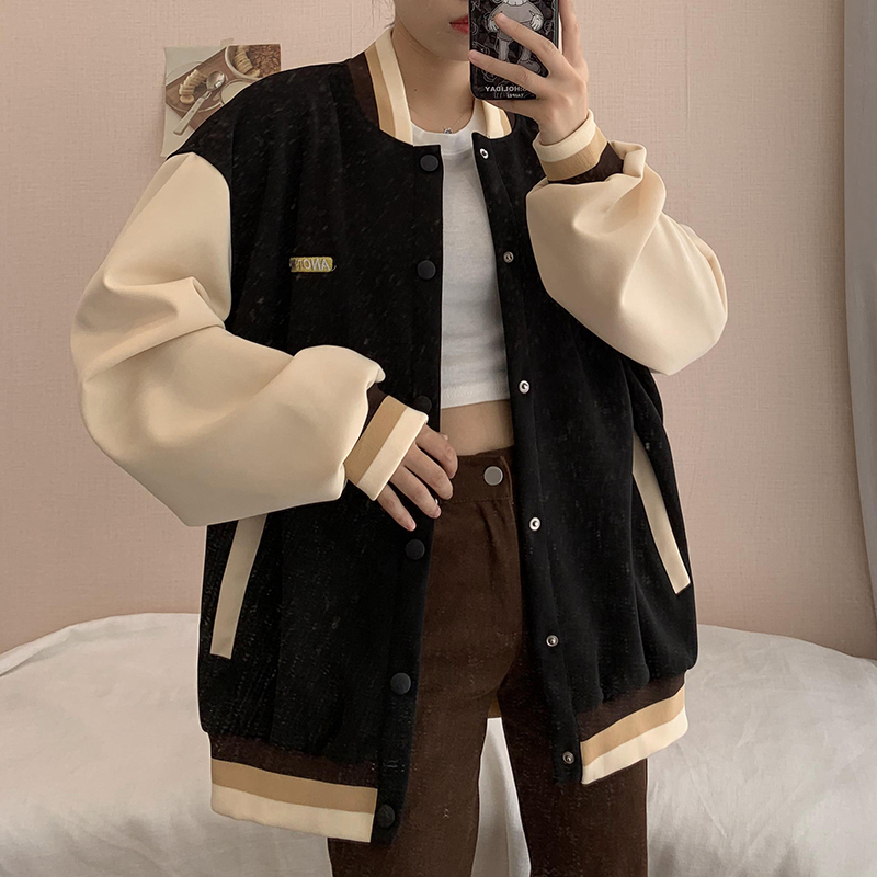 [Defective]Jaket Baseball Oversize Wanita Korean Style Jacket Import