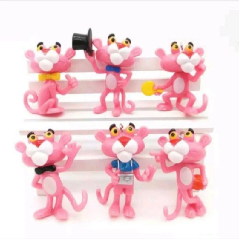 Topper Set 6pcs Macan Pink, Hiasan Kue Macan Kumbang Pink, Mainan Macan Pink