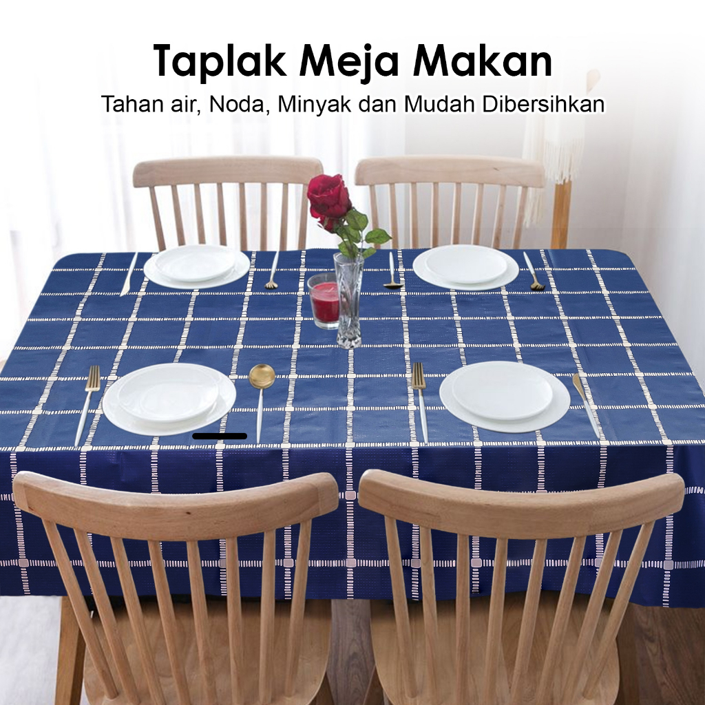 Taplak Meja Makan Plastik PEVA Tebal Motif Kotak Ukuran 137x100cm Bahan Premium Anti Air Perlengkapan Dekorasi Rumah Tangga Import - D15-3A - Comforthomes