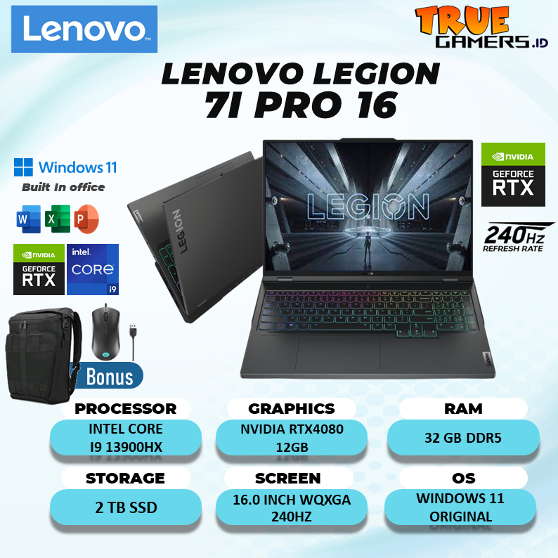 Laptop Lenovo Legion 7i PRO 16 RTX4080 12GB I9 13900HX Ram 32GB 2TBssd 16.0WQXGA 240HZ