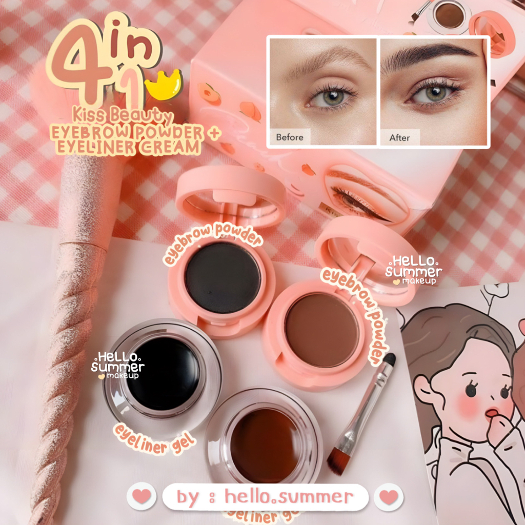 PEACH Eyebrow 4in1 for Eyebrow Powder  &amp; Eyeliner Cream Color Black &amp; Brown Kiss Beauty