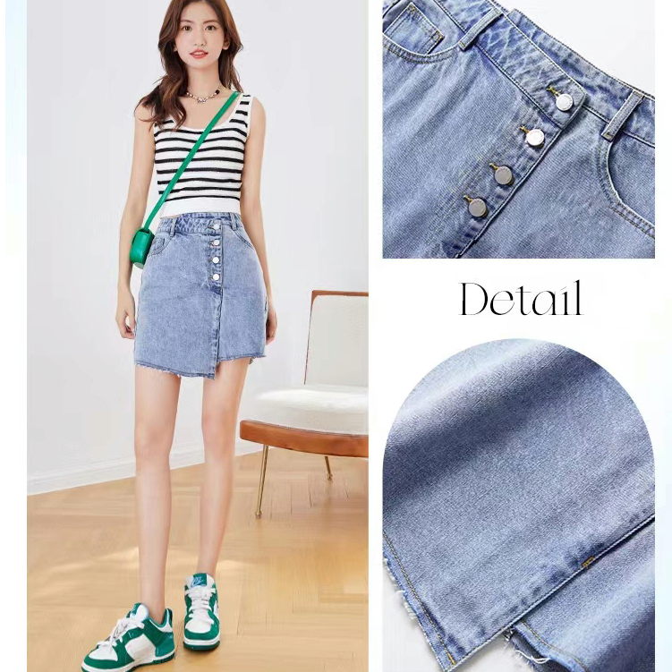 【wanita.id】rok jeans pendek rok kancing korean style highwaist rok a line rok denim fashion wanita