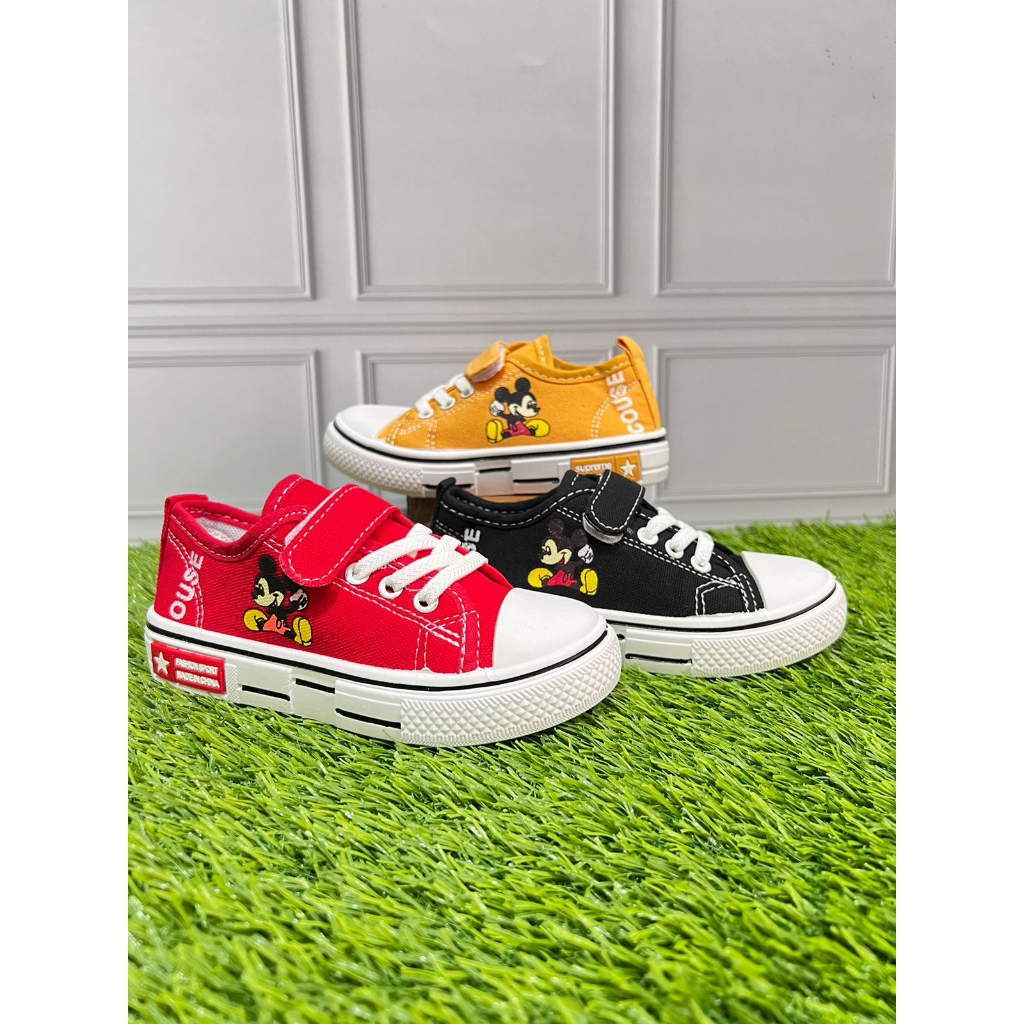 IMPORT Sepatu Anak Import Sneaker Sekolah Anak Laki-Laki Perempuan / Sepatu Canvas Anak Karakter Mickey Mouse Ukuran 24-29