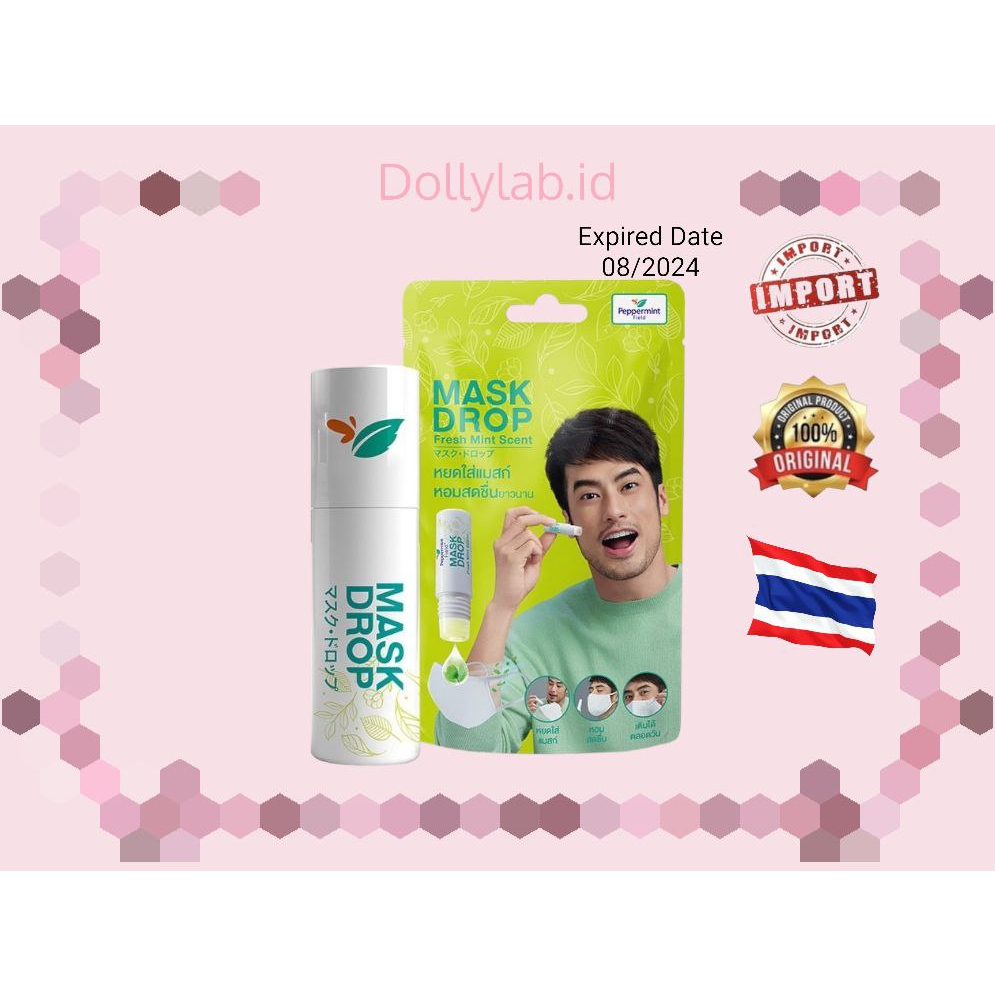 Peppermint Field Mask Drop Black &amp; Fresh Mint Scent Mask Drop Minyak Penyegar Masker Thailand