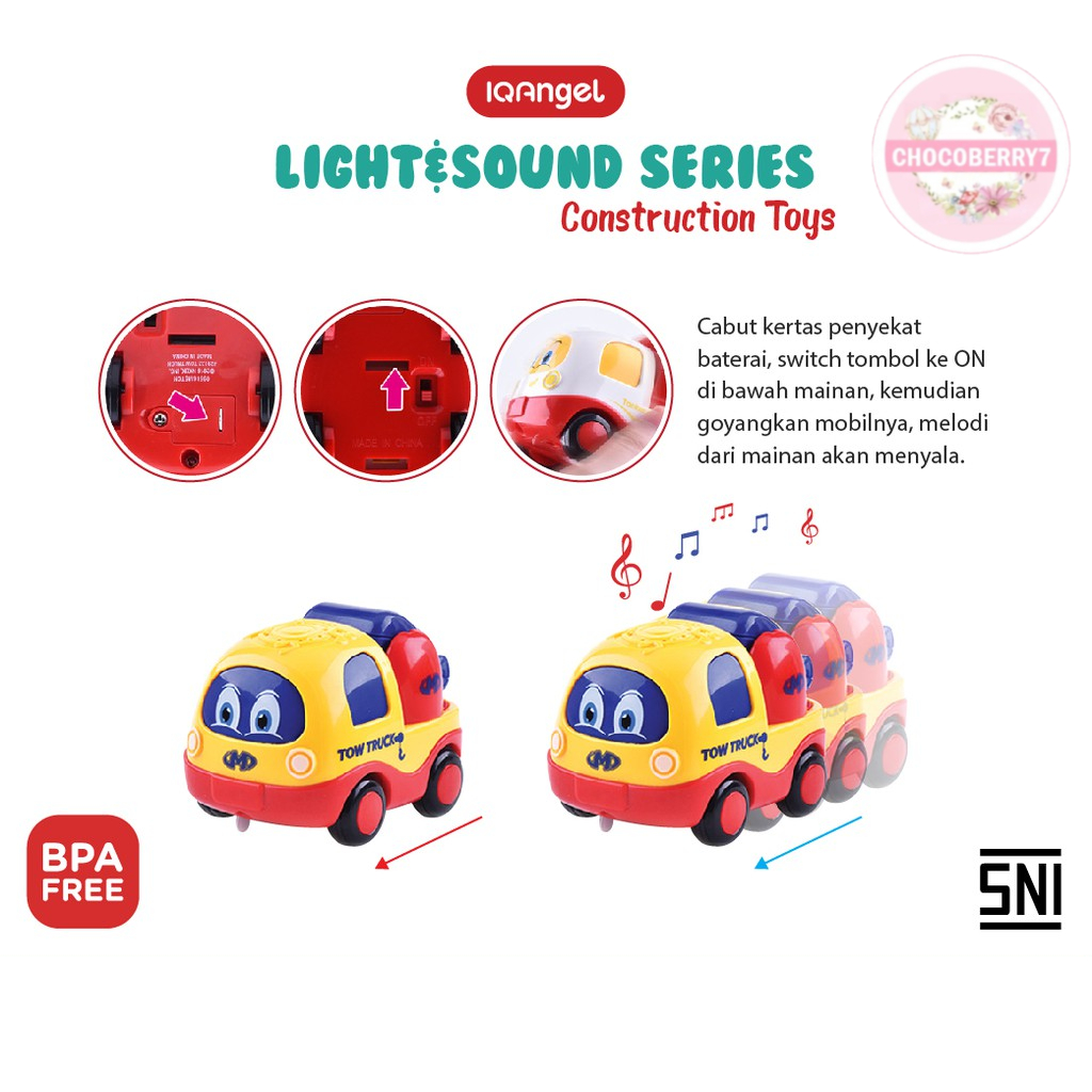 [FREE BATERAI] IQAngel Sound Construction Truck Toys IQMS1029/ Mainan Motorik Bayi / Mainan Nyala / Mainan Truk Anak