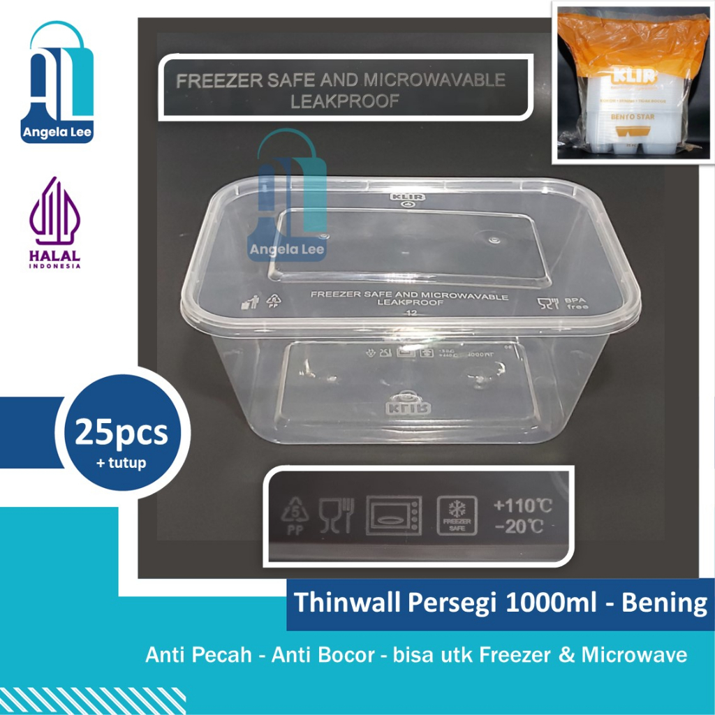 KLIR Thinwall Anti Pecah Persegi Kotak Makanan 500/650/750/1000ml 25pcs kontainer anti bocor