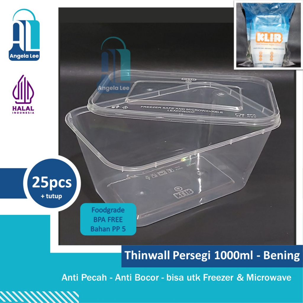 KLIR Thinwall Anti Pecah Persegi Kotak Makanan 500/650/750/1000ml 25pcs kontainer anti bocor