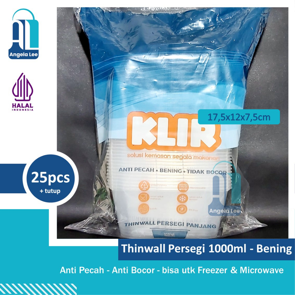 KLIR Thinwall Anti Pecah Persegi Kotak Makanan 500/650/750/1000ml 25pcs kontainer anti bocor