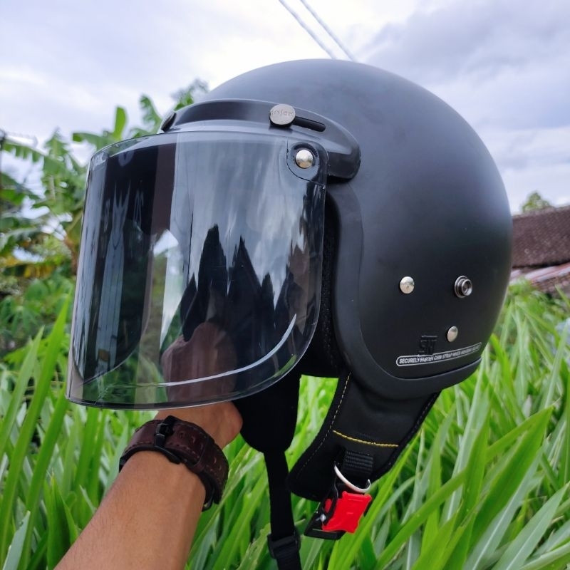 HELM BOGO DEWASA KACA DATAR FULL LEHER SNI PRIA WANITA