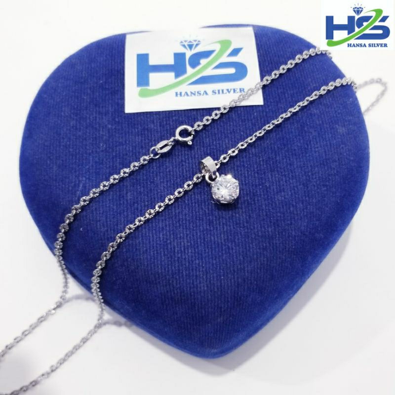 Kalung Perak Wanita Silver Asli 925 Lapis Emas Putih Rantai Nori Ukir Liontin Desi 45 50 60 Cm - Kalung Wanita Anti Karat