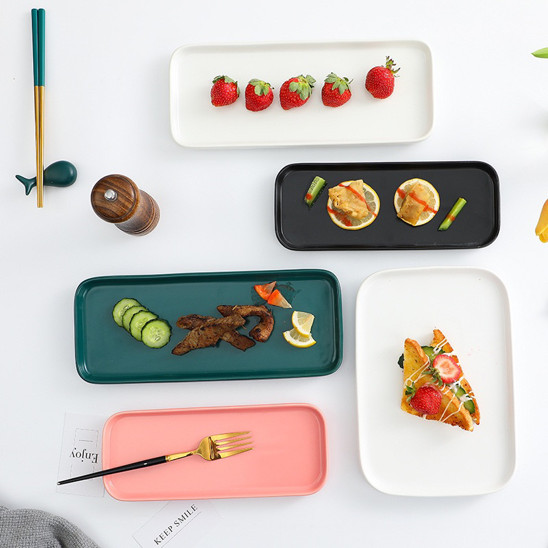 Piring Saji Keramik Persegi Panjang Warna Warni / Piring Sushi Keramik Nordic Style