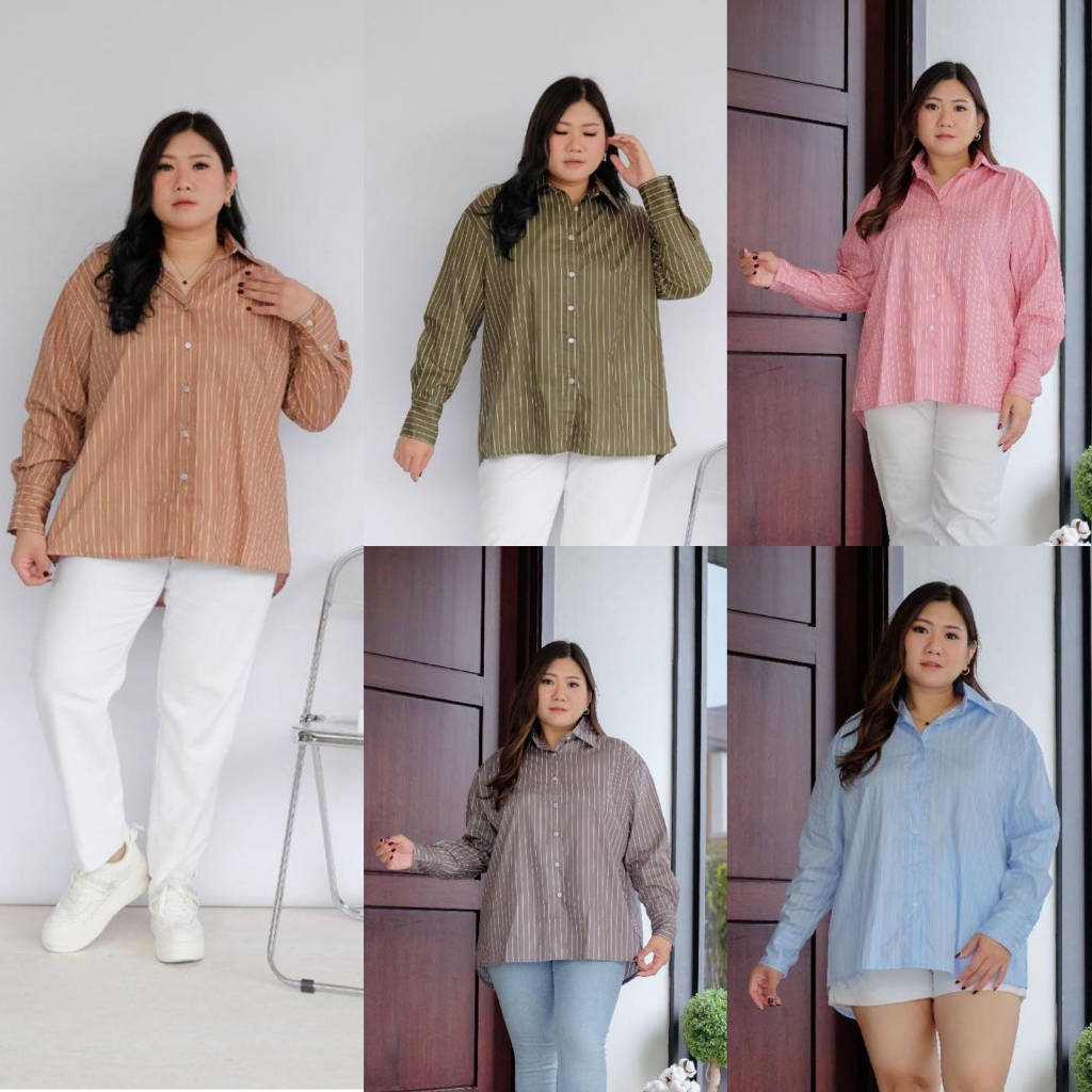 Bigwell Luna Salur Shirts Bigsize Plussize Atasan Baju Kemeja Wanita