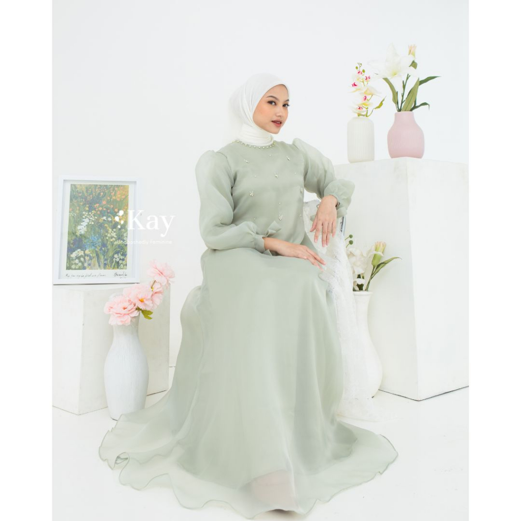 Gamis Gaun Dress Organza Kondangan Pesta (SAGE SERIES)