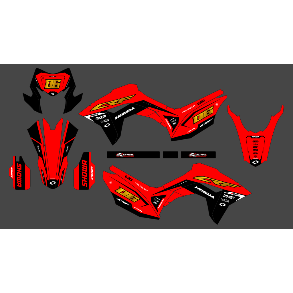 DECAL STICKER CRF MERAH HITAM GOLD EMAS CROM