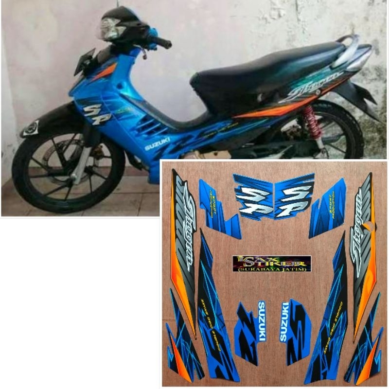Striping original Suzuki Shogun SP 125 biru tahun 2006 2007