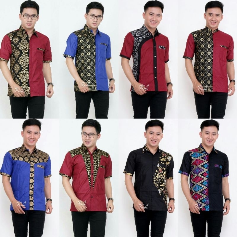 Kemeja Hem Batik Pria Harga Grosir Merah Mix  Emas