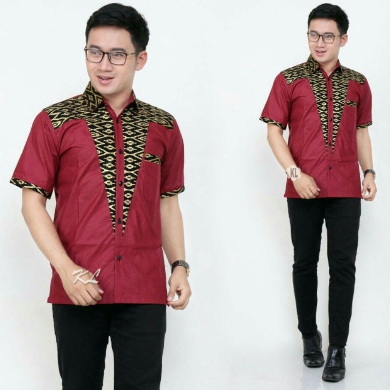 Kemeja Hem Batik Pria Harga Grosir Merah Mix  Emas