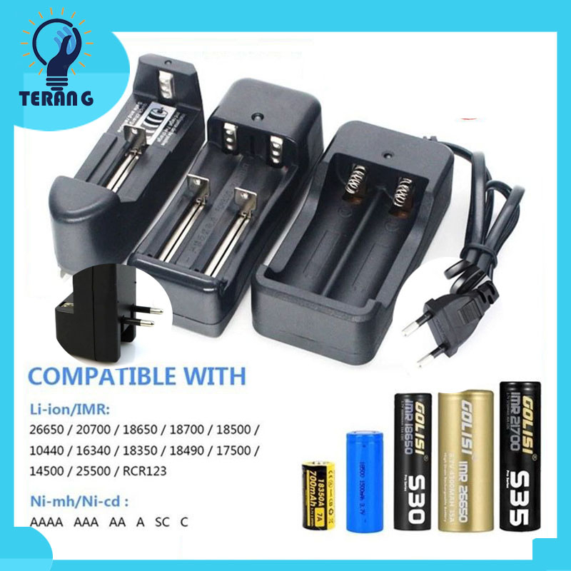 Charger Baterai Universal 1slot dan 2 slot Cas Semua Jenis Baterai 18650  3.7v