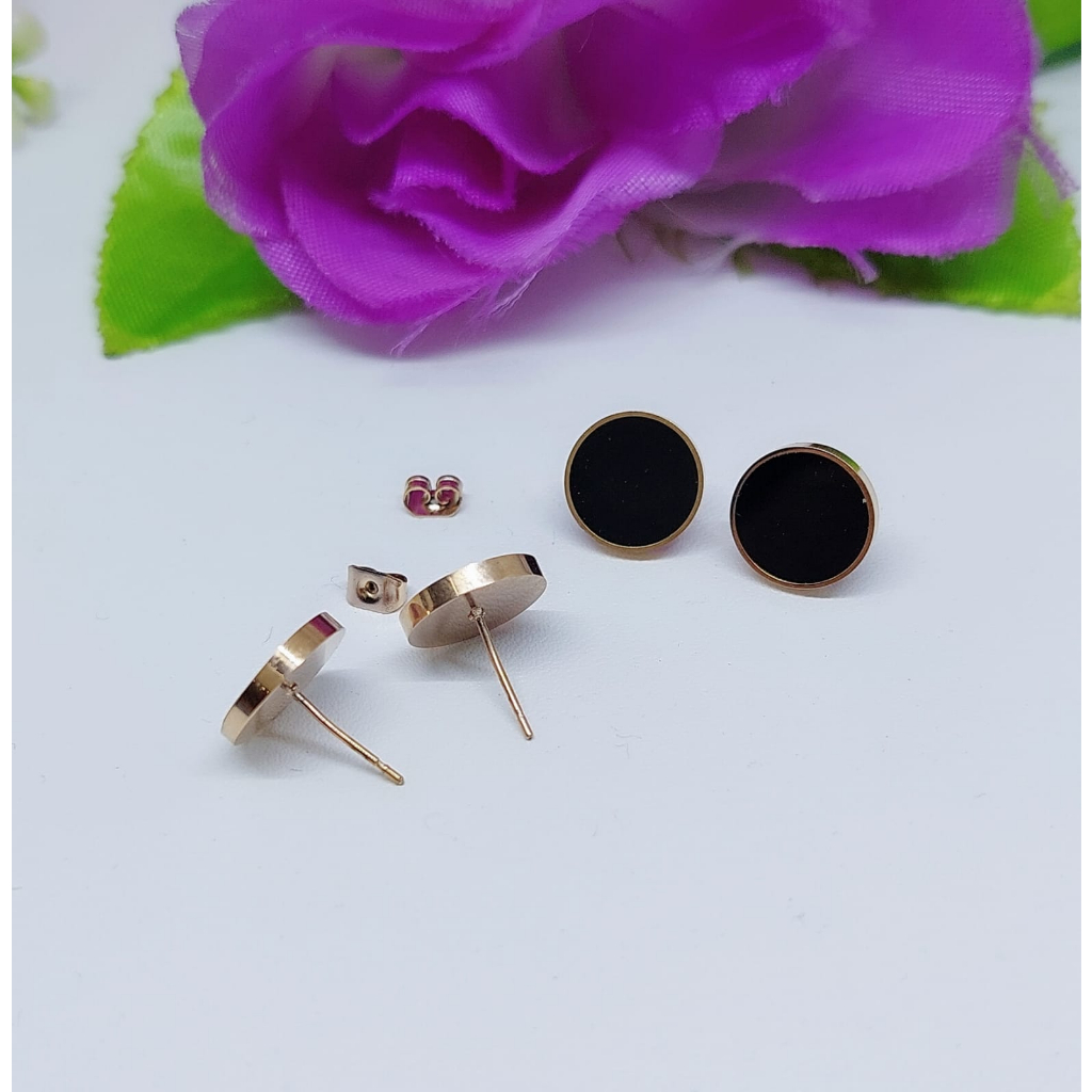 Anting Titanium Mata Hitam Anti Karat Perhiasan Wanita Jewelry V01