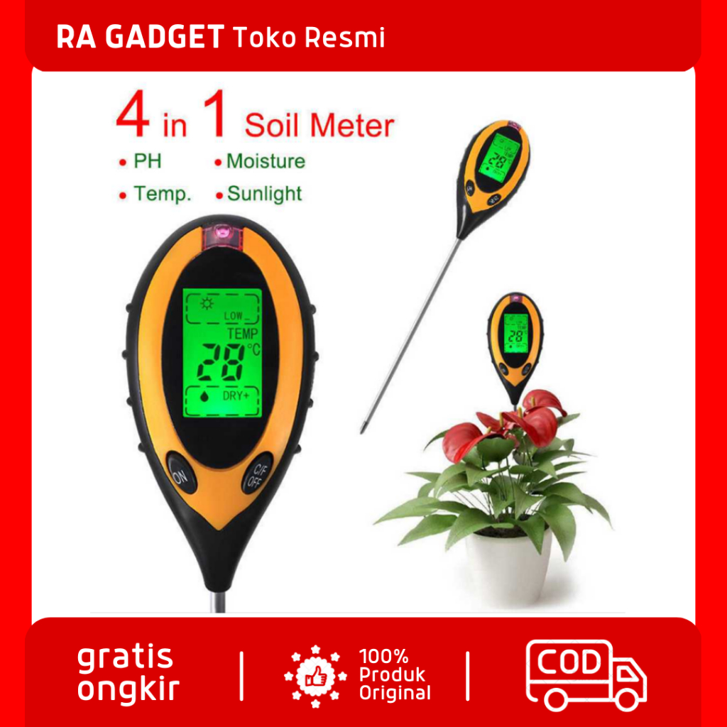 Pengukur Temperature Kelembaban Tanah Soil Moist PH Analyzer 4 Fungsi / Alat Ukur PH Dan Npk Kesubur