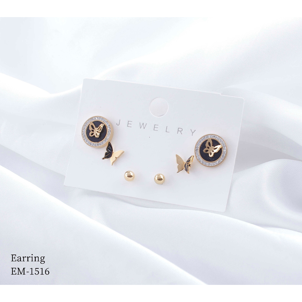 Anting Titanium 3Susun Permata Perhiasan Fashion 1516/8417/8421/8380