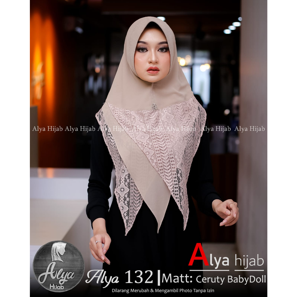 ALYA 132  Khimar Ceruty Brukat/ Jilbab Instan Soft Pet Antem Ori Alya Hijab