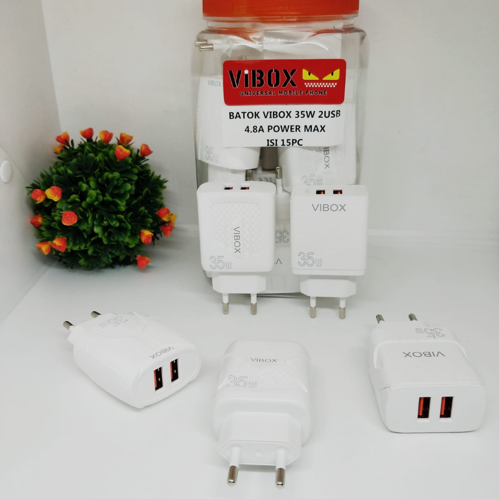 Adapter Charger Vibox 35W Kepala Charger Casan fast charging 2usb 1toples 15pcs