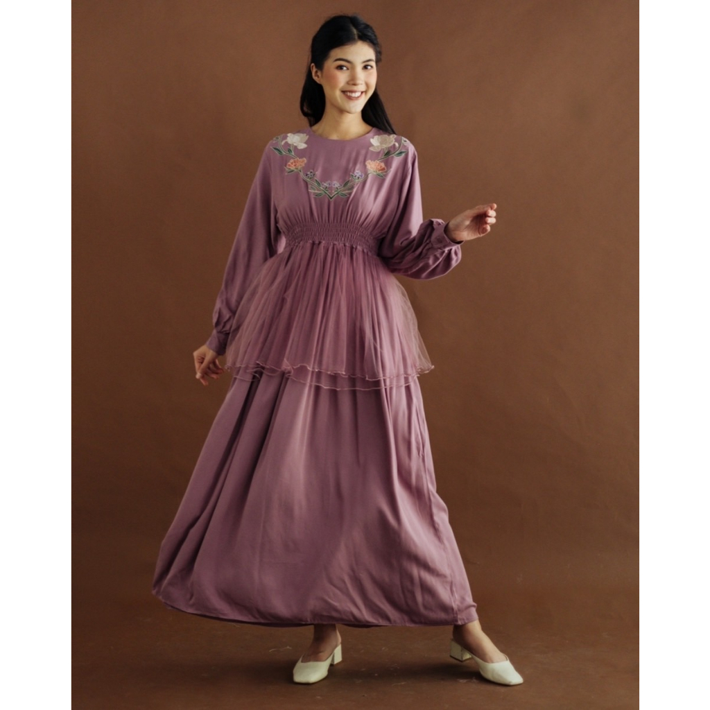 Myrubylicious RUELE LONGDRESS | DRESS WANITA | DRESS RAYON | DRESS MOTIF BUNGA | DRESS BORDIR