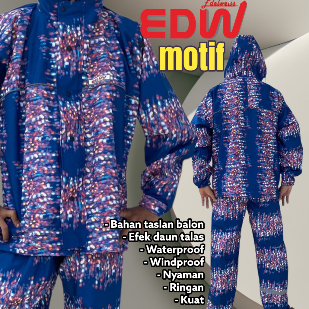 Jas Hujan EDW Edelweiss Motif Original Setelan Jaket dan Celana