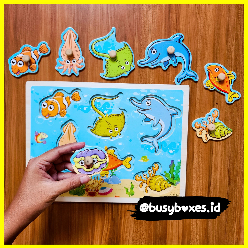 Busyboxes.id Mainan anak edukasi anak 1 2 3 tahun laki laki perempuan mainan edukasi Montessori puzzle jigsaw 3d kayu hewan laut seri kerang