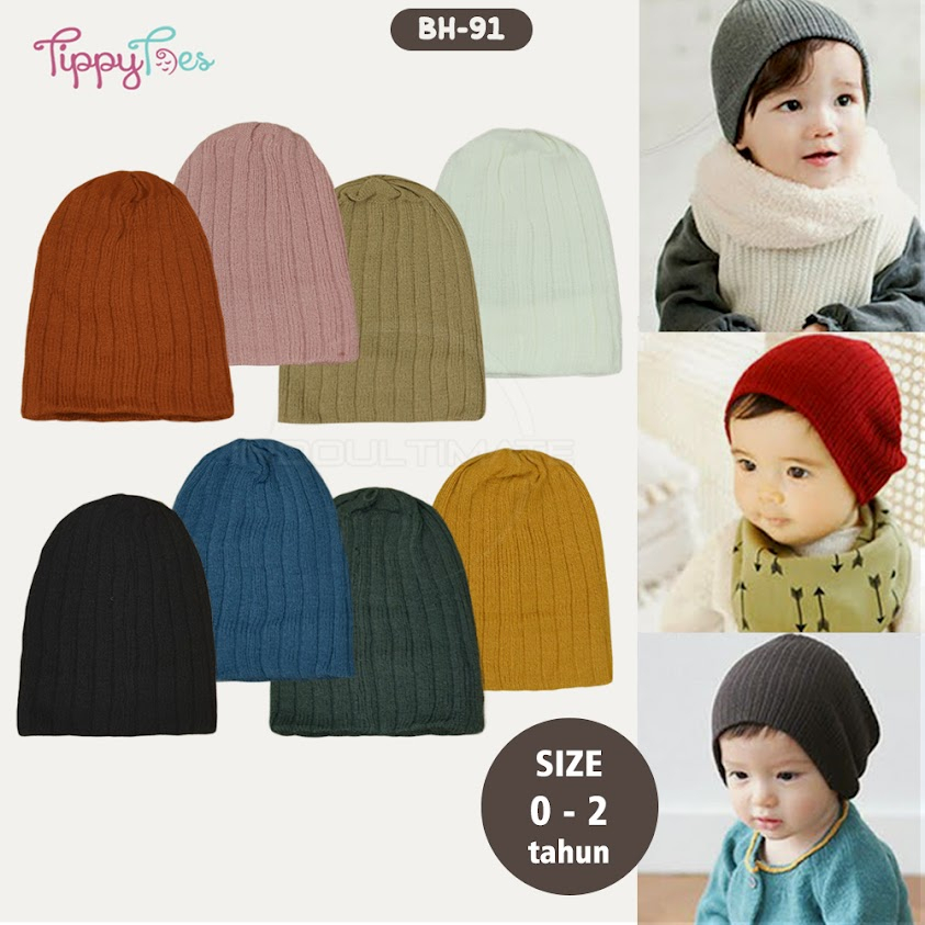 0-2th Topi Anak Bayi balita Rajut BH-91 Lucu laki laki perempuan minimalis tone eart simple newborn NB 0 3 6 buulan umur 1 tahun  turban bayi topi bayi pompom halus lembut premium kupluk peci karakter bayi lipat