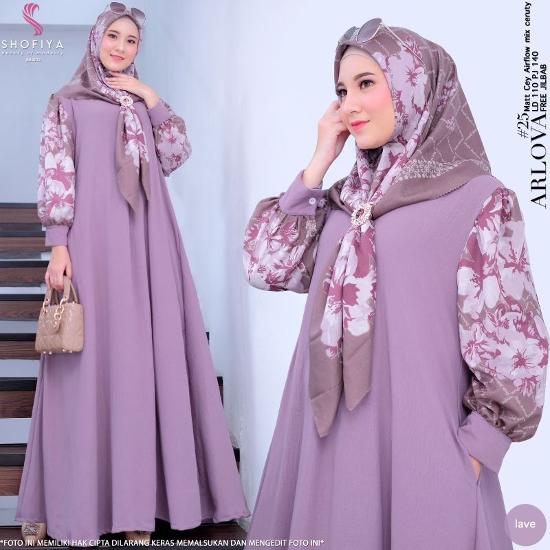 baju gamis lebaran setelan dewasa elegan arlova #25 set ORI shofiya free jilbab