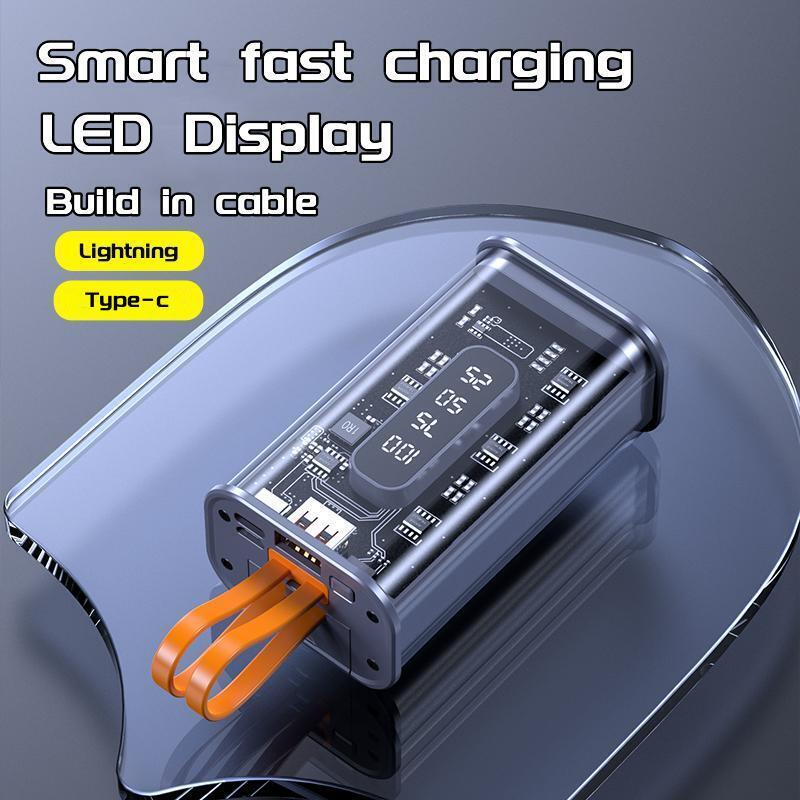 Smart Fast Charging Power Bank 20000mAh with 2in1 Kabel Data Real Capacity Mini Portable Powerbank 3 Output 2 Input Type C Lightning USB Pocket Size