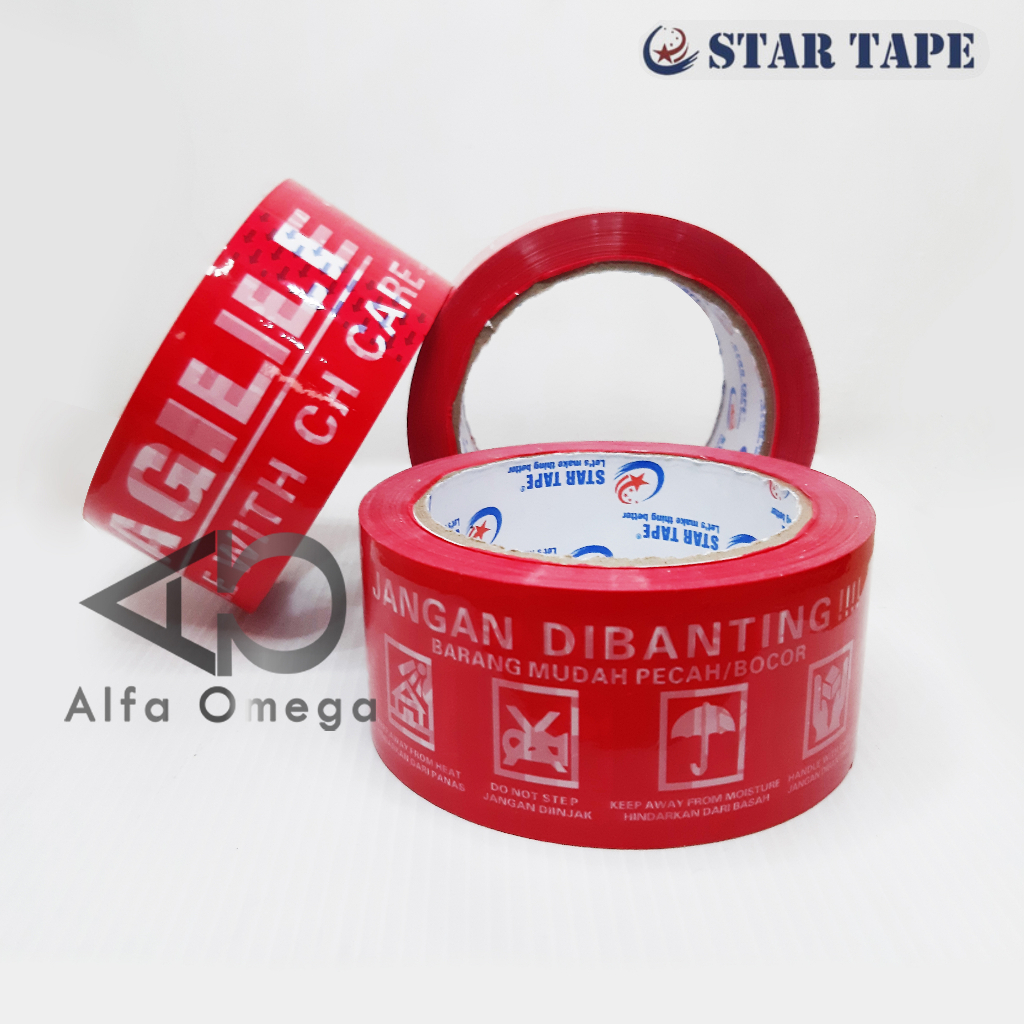 

Lakban Fragile Jangan Dibanting Warna Merah 48 mm x 72 Yard (65 Meter)
