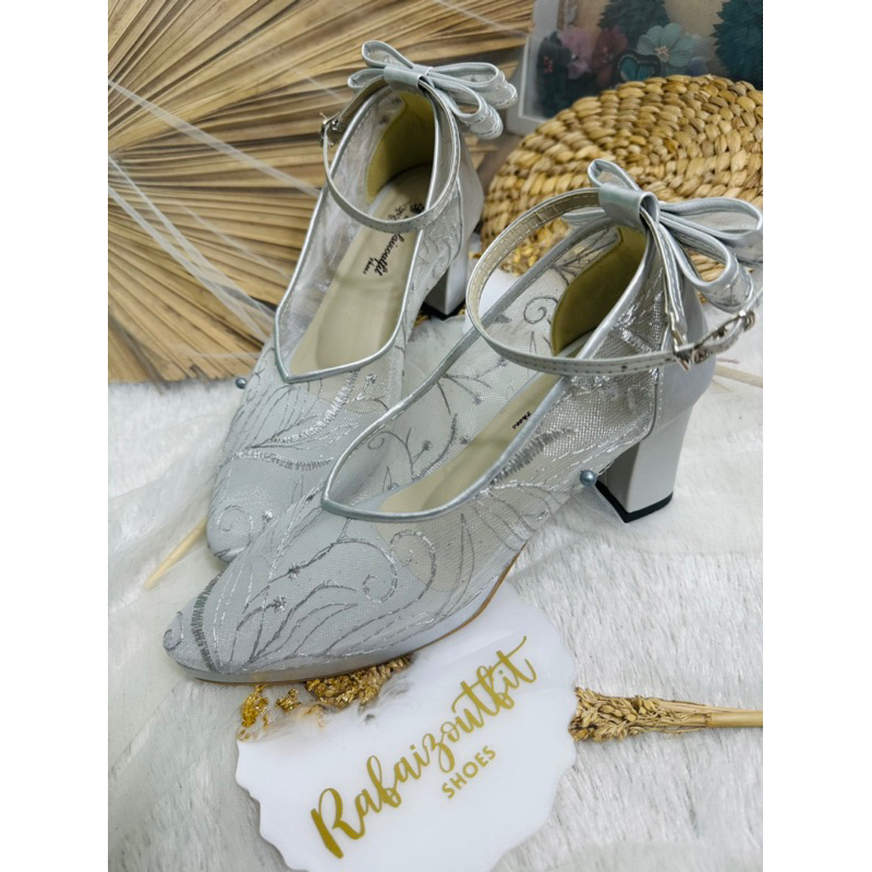 sepatu wanita Vilea silver pita 9cm platform