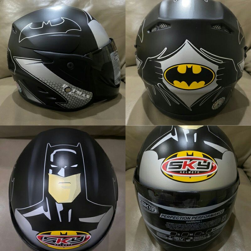 Helm Anak SNI Batman Hitam Doff Termurah SKY Usia 3-7 th
