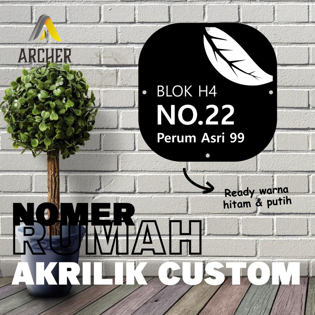 PAPAN NOMOR RUMAH AKRILIK 18 X 18 CM