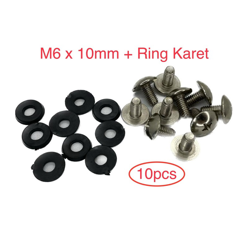 Baut Payung Body M6 x 10mm + Ring Karet | Mini Gp - Mini Trail - ATV - Honda - Universal - 10pcs