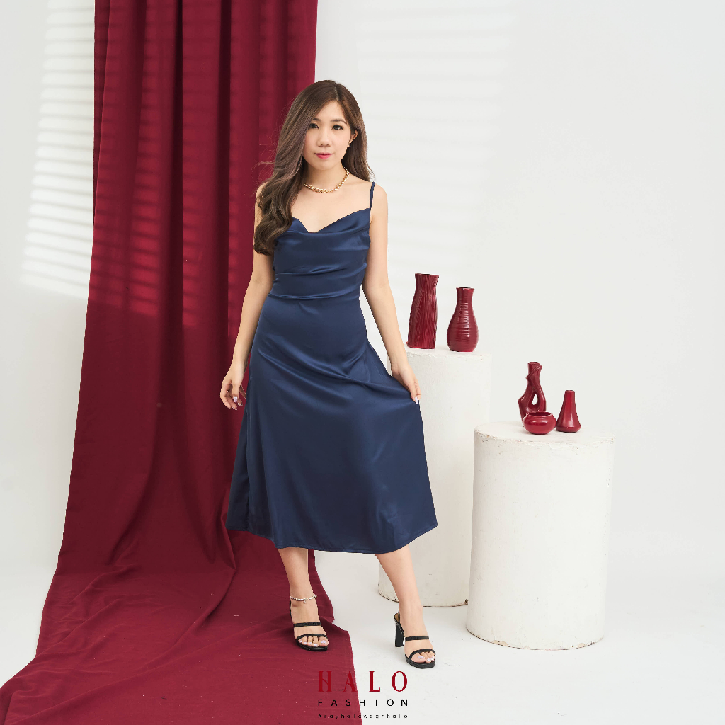 [HaloFashion] Agatha Sexy Maxi Dress Satin Dress Korean Fashion