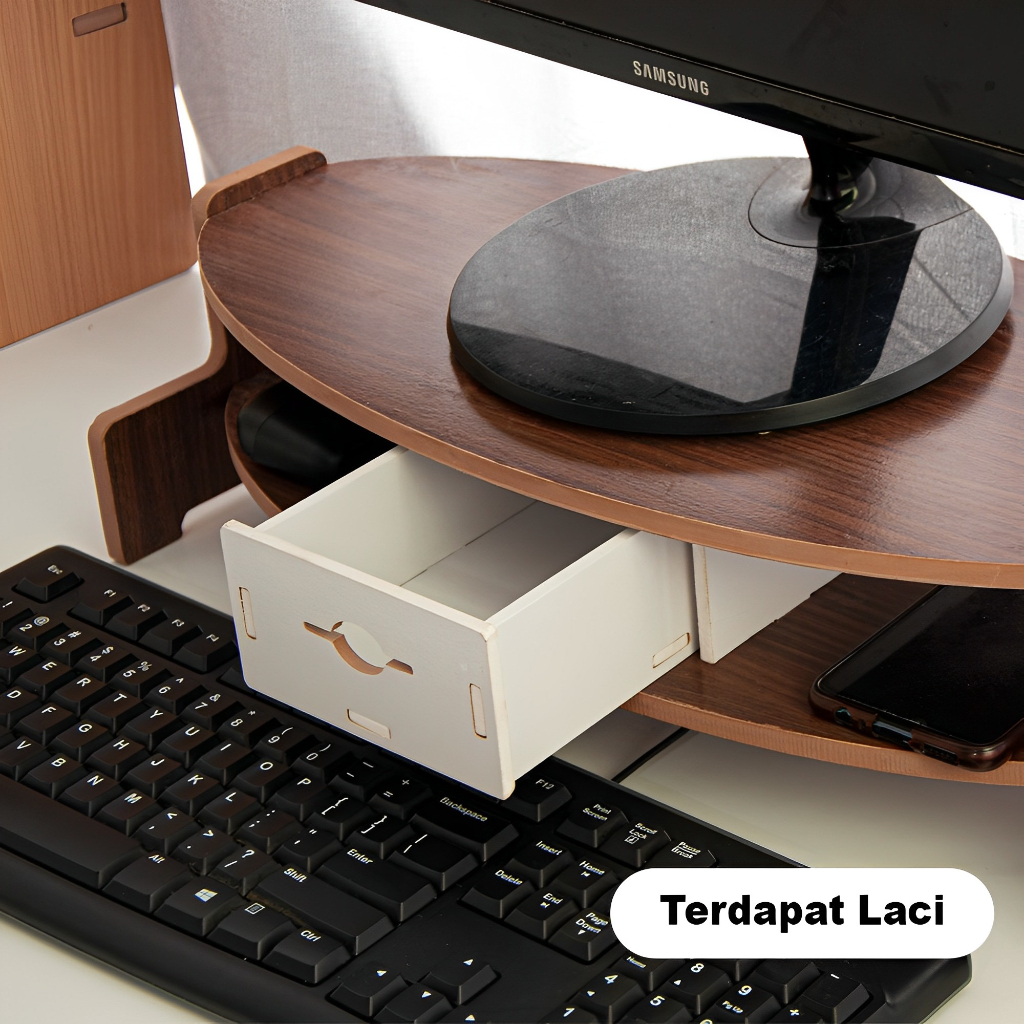 Rak Meja Oval Stand Tatakan Monitor Komputer Serbaguna Desktop Storage Organizer MDF - LC081